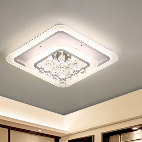 Square Crystal Led Flush Ceiling Light - 19.5/23.5/27.5 Sizes Modern White Design Warm/White