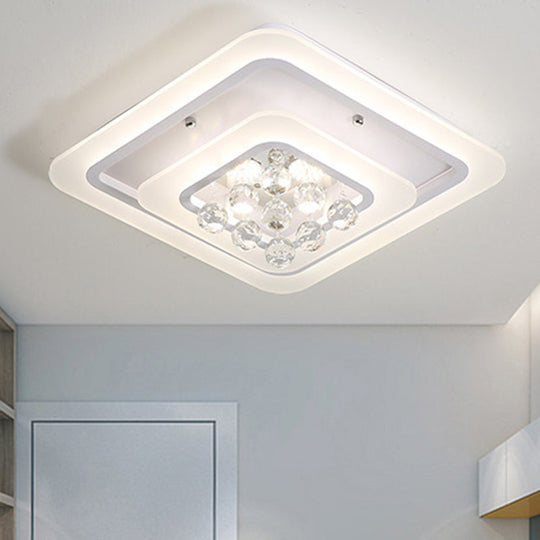 Square Crystal Led Flush Ceiling Light - 19.5/23.5/27.5 Sizes Modern White Design Warm/White