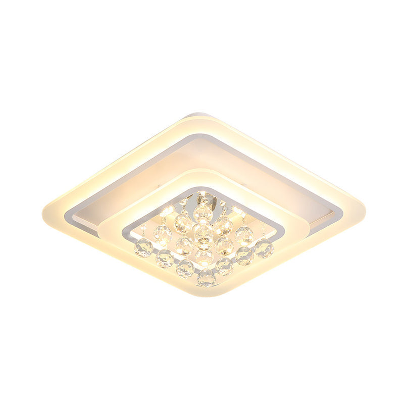 Square Crystal Led Flush Ceiling Light - 19.5/23.5/27.5 Sizes Modern White Design Warm/White