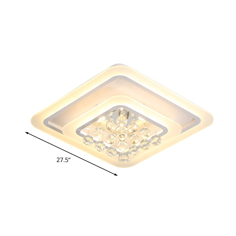 Square Crystal Led Flush Ceiling Light - 19.5’/23.5’/27.5’ Sizes Modern White Design