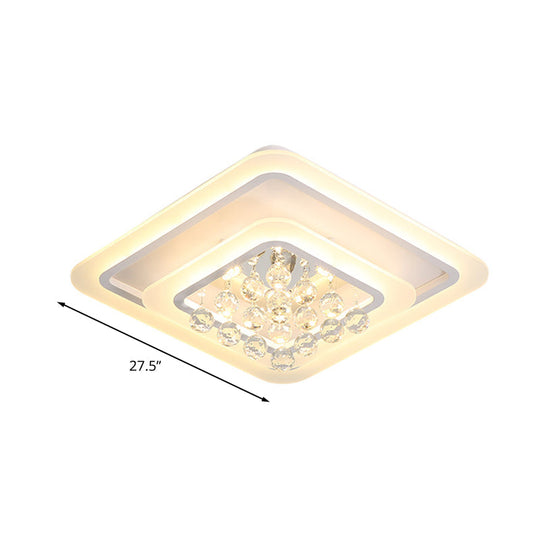 Square Crystal Led Flush Ceiling Light - 19.5’/23.5’/27.5’ Sizes Modern White Design