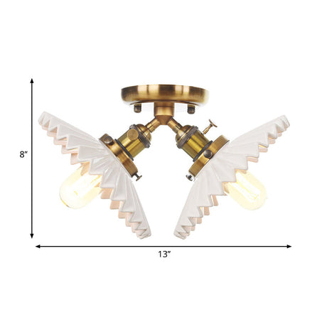 Restaurant Ceiling Light With Scalloped Milk Glass Shade In Black/Bronze Semi-Flush Mount
