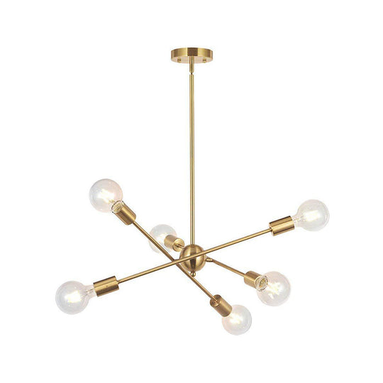 Sputnik Hanging Chandelier Light - Industrial Metal 6/8/10 Bulb Living Room Pendant In Brass/Chrome
