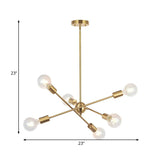 Sputnik Hanging Chandelier - Industrial Metal Pendant Light With 6/8/10 Bulbs In Brass/Chrome For