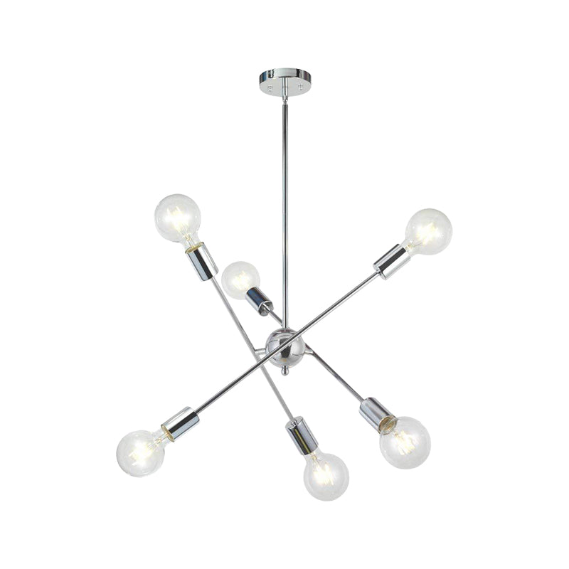 Sputnik Hanging Chandelier Light - Industrial Metal 6/8/10 Bulb Living Room Pendant In Brass/Chrome