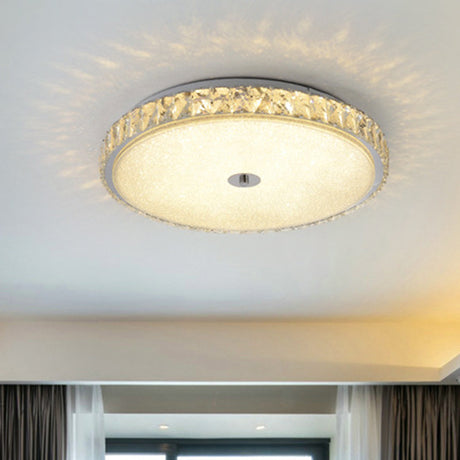 Modern Crystal Led Flush Mount Lamp - 14/23.5/31.5 Round Bedroom Ceiling Light With Chrome Finish /