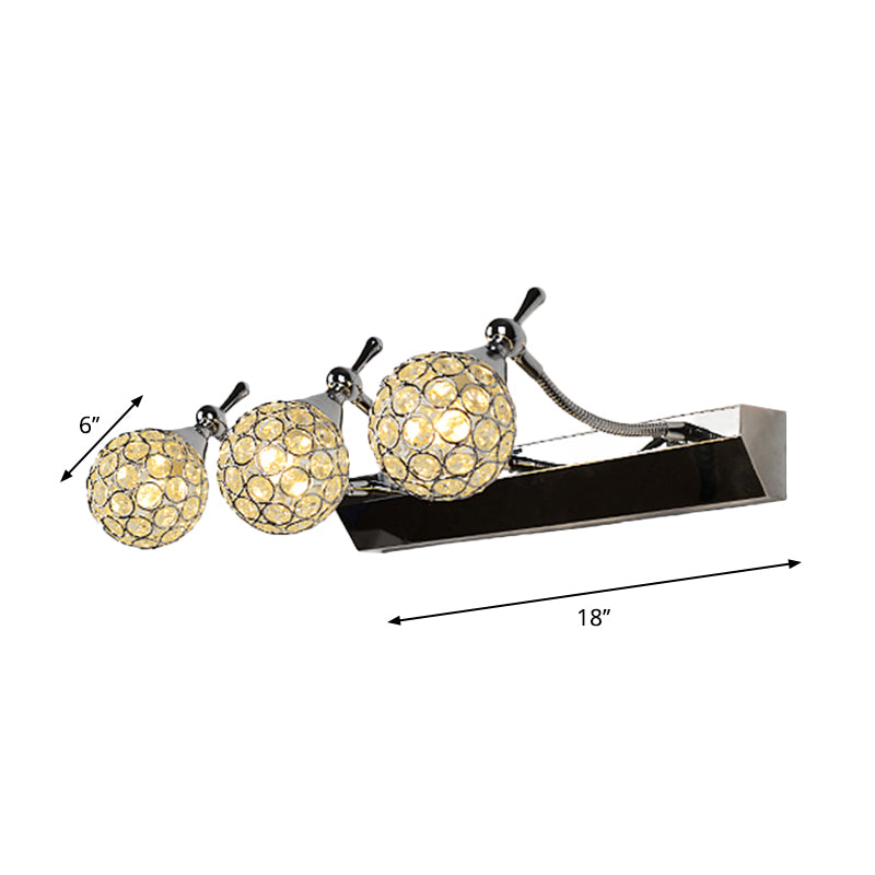 Modern Orbit Wall Sconce With Clear Crystal & 3/4 Lights In Black Finish Warm/White Vanity Mirror