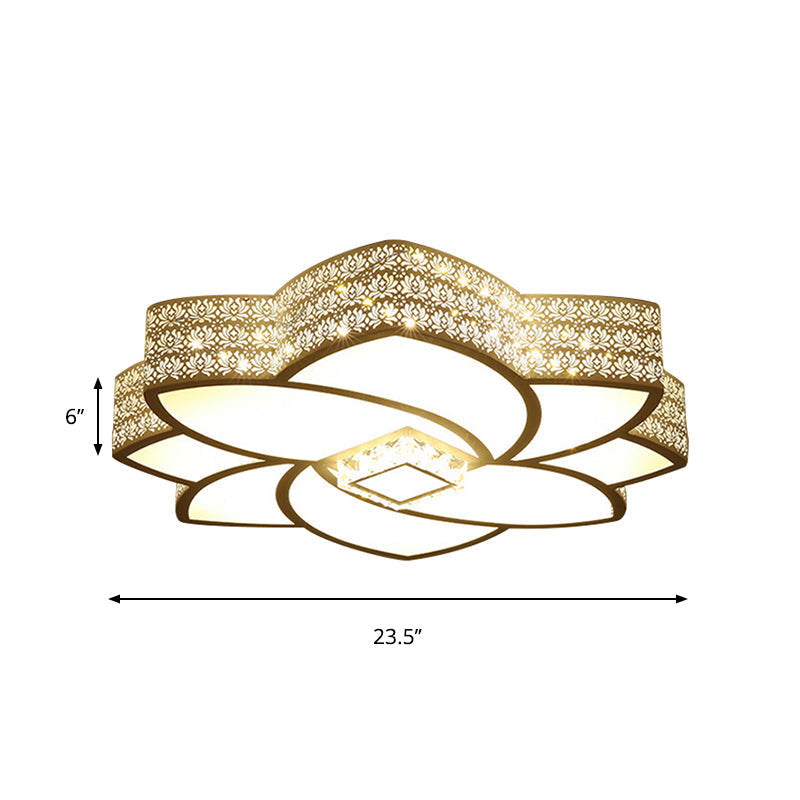 Contemporary Metal Flushmount Light: 23.5’/29.5’ W Led White Ceiling Light With Crystal Accent