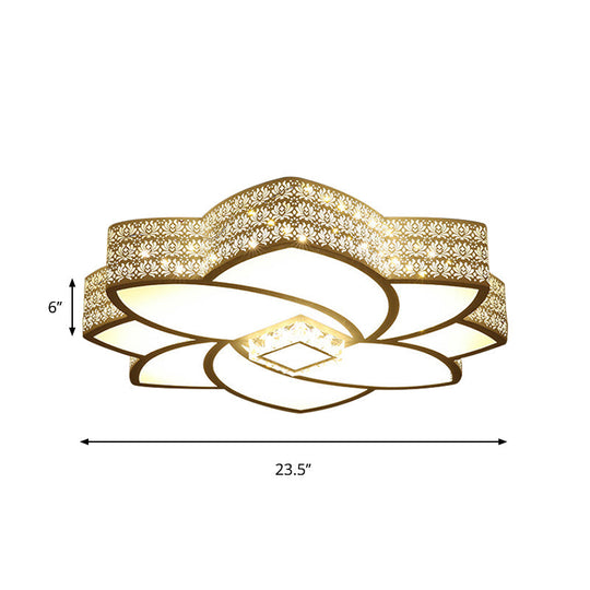 Contemporary Metal Flushmount Light: 23.5’/29.5’ W Led White Ceiling Light With Crystal Accent