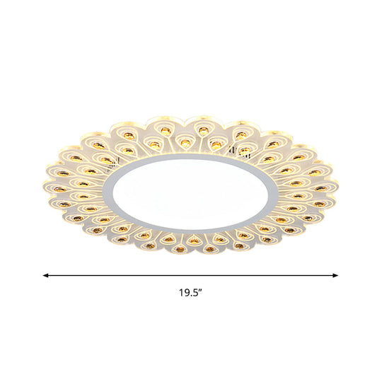 Modern Led White Flush Light With Peacock Tail Design 14’/19.5’ Diameter