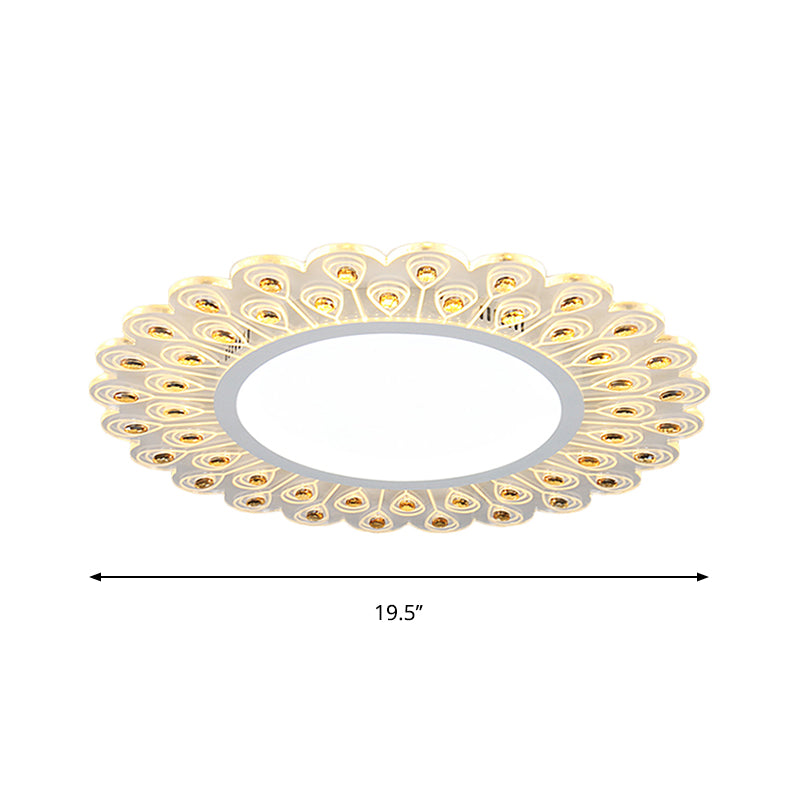 Modern Led White Flush Light With Peacock Tail Design 14/19.5 Diameter