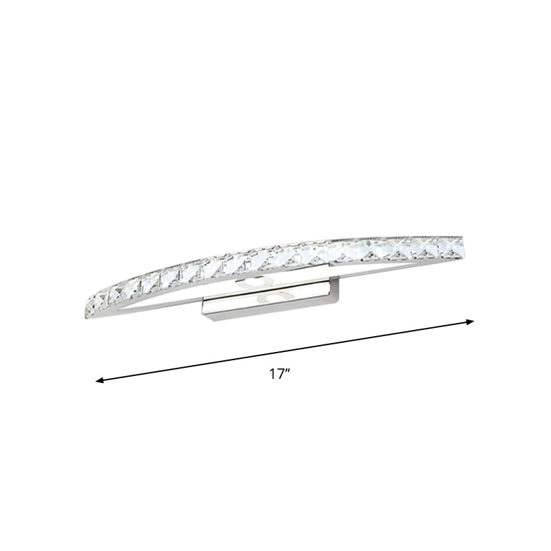 Modern Curved Vanity Lighting: Clear/Champagne Crystal Led Wall Mounted Lamp - 17/21 W Warm/White