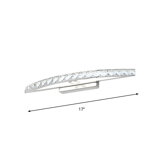 Modern Curved Vanity Lighting: Clear/Champagne Crystal Led Wall Mounted Lamp - 17/21 W Warm/White
