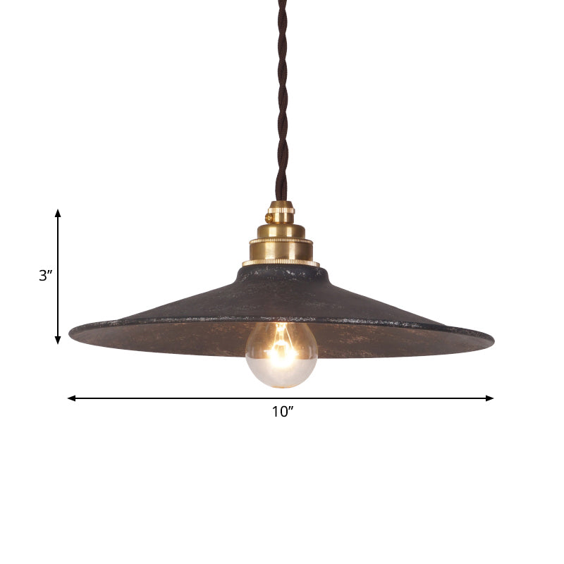 Vintage Wrought Iron Pendant Ceiling Light With Flared Shade - Antique Black Hanging Lamp