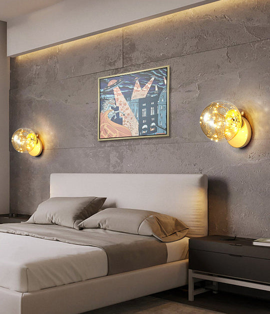 Bedside Glass Shade Wall Mount Light With Creative Star Design