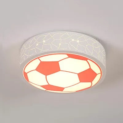 Creative Metal Soccer Ceiling Light For Kids Bedroom And Bathroom - Flush Mount Sport Lighting Red
