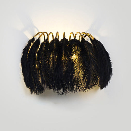 Nordic Feather Wall Sconce For Bedroom Ambient Lighting Black