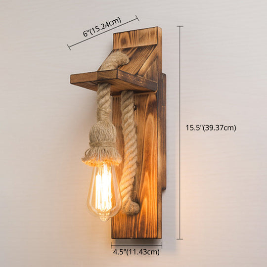 Rustic American Wooden Wall Sconce With Natural Rope Light For Restaurants & Coffee Shops