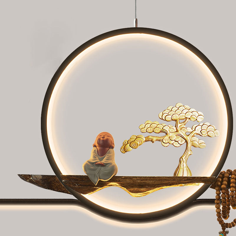 Minimalist Linear Hanging Lamp With Metal Frame Led Lighting Monk And Tree Design Ideal For Study