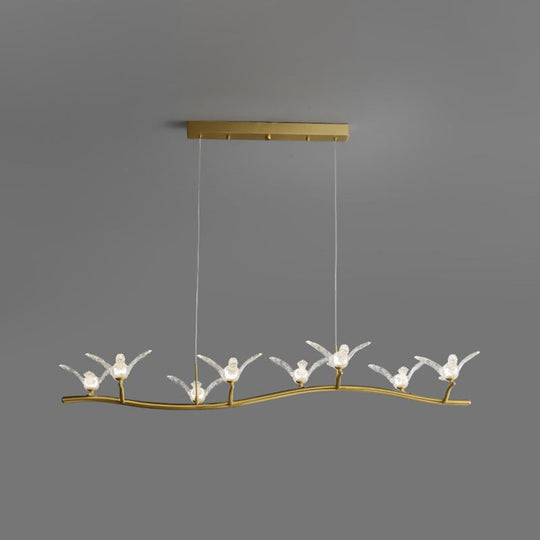 Twig Pendant Lamp With Bird Decor Gold Finish & Led Acrylic Island Light 8 /