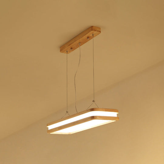 Minimalist Led Wood Rectangular Hanging Island Lamp - Acrylic Ceiling Suspension For Dinners / 23.5