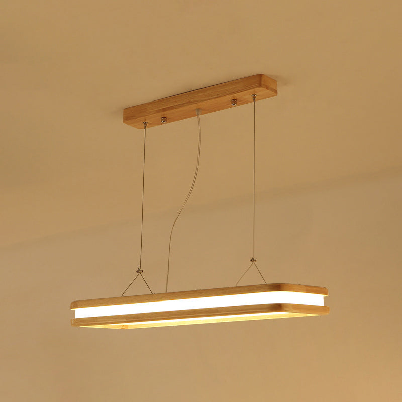 Minimalist Led Wood Rectangular Hanging Island Lamp - Acrylic Ceiling Suspension For Dinners / 35.5