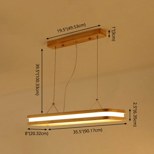 Minimalist Led Wood Rectangular Hanging Island Lamp - Acrylic Ceiling Suspension For Dinners