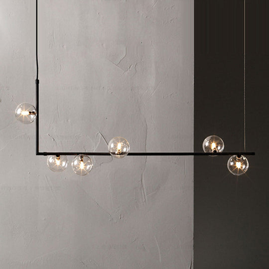 Modern Minimalism Black Linear 6-Light Island Pendant Lighting With Sphere Glass Shade For Living