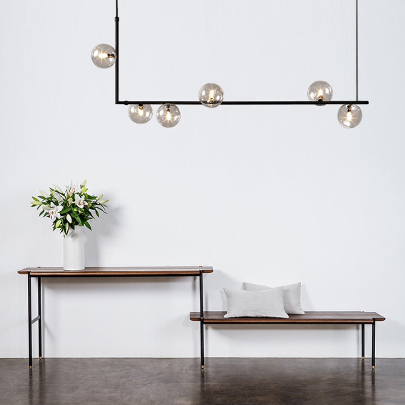 Modern Minimalism Black Linear 6-Light Island Pendant Lighting With Sphere Glass Shade For Living