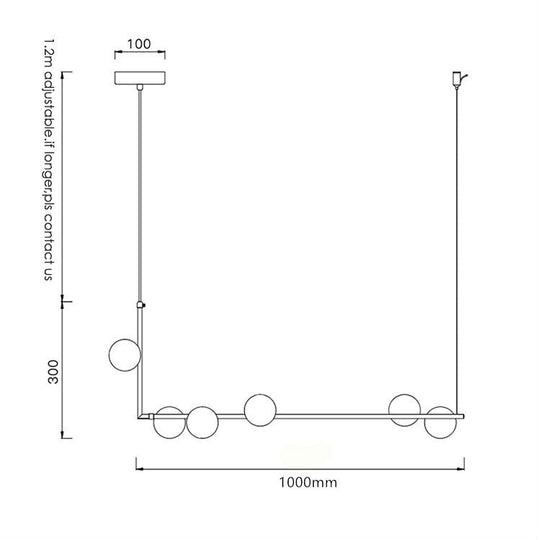 Modern Minimalism Black Linear 6-Light Island Pendant Lighting With Sphere Glass Shade For Living