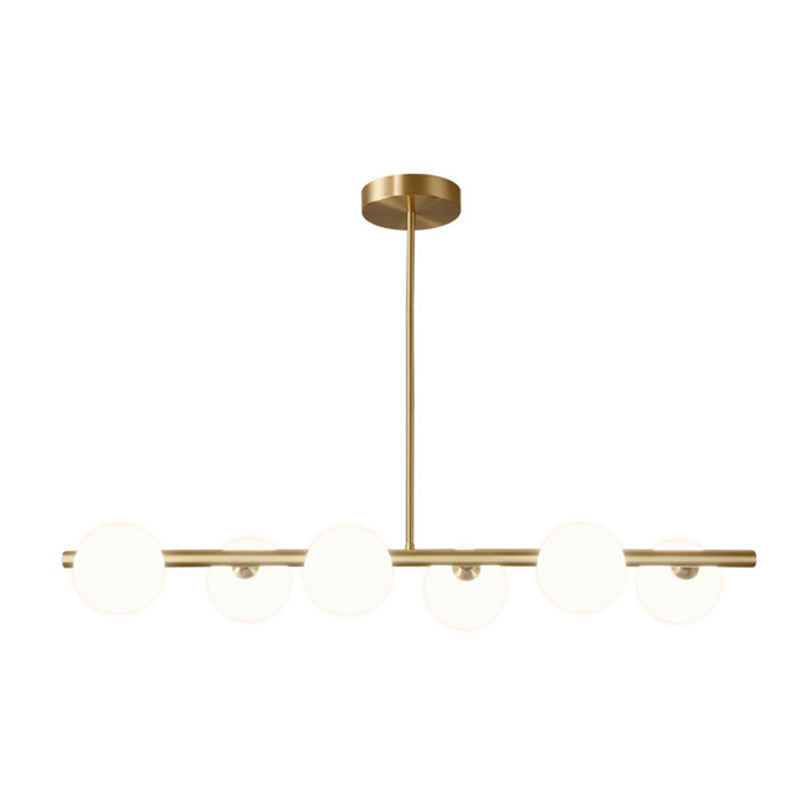 Gold Linear Island Pendant Light With Spherical Glass Shade - Perfect For Dining Table And