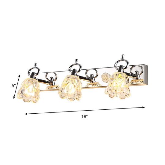 Modern Flower Shade Vanity Wall Light Fixture - Clear Glass Silver Finish 2/3 Lights Ideal For