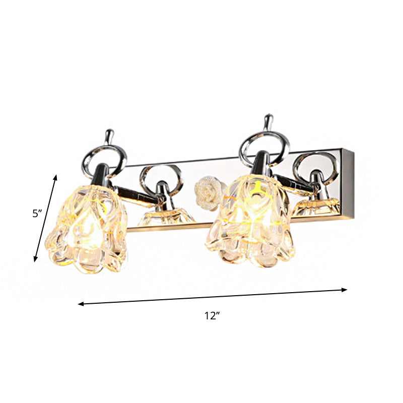 Modern Flower Shade Vanity Wall Light Fixture - Clear Glass Silver Finish 2/3 Lights Ideal For
