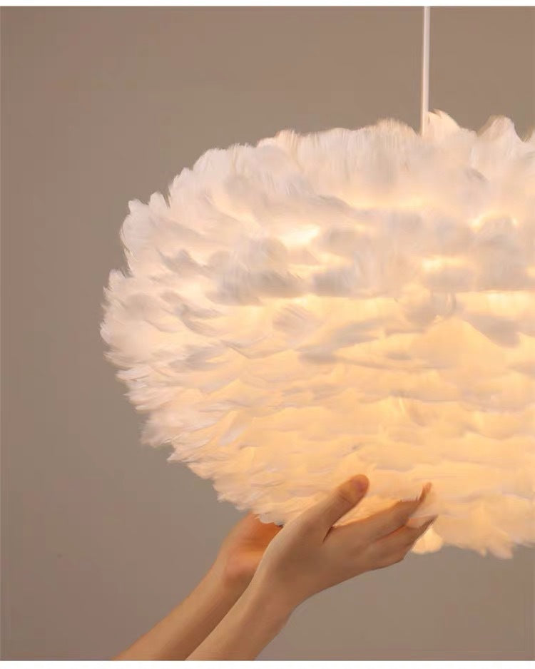 Modern Nordic White Feather Globe Pendant Light For Bedroom Ceiling