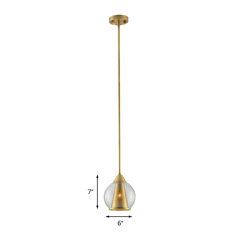 Modern Smoke Gray Glass Pendant Ceiling Light With Gold Cone Metal Shade - Elegant Dining Room