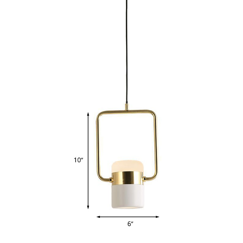 Modern Gold Square Frame Pendant Ceiling Light With White Glass Shade