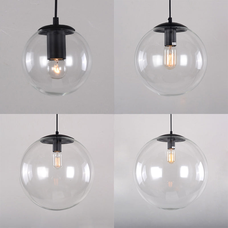 Industrial Globe Pendant Lighting - Wide 1-Light Clear Glass Ceiling Light (6’/8’/12’) Black/Chrome