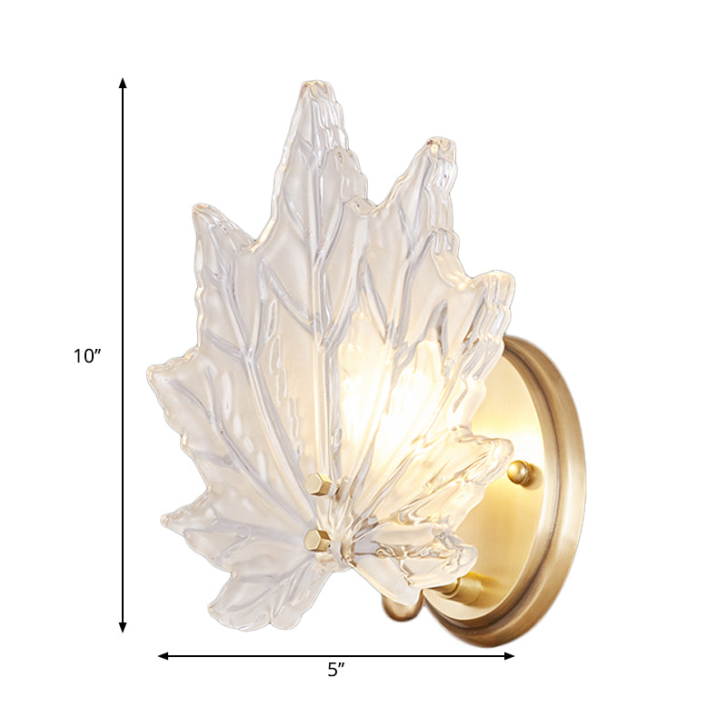 Contemporary Gold Wall Sconce: Maple Leaf Bedroom Light With Clear Crystal 1 Head Fixture