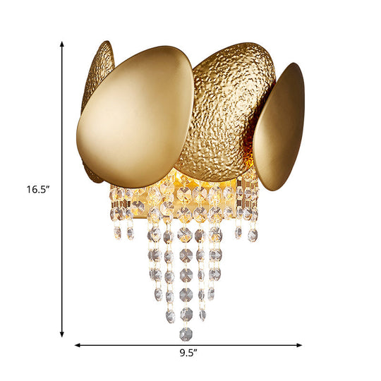 Modern Egg Shaped Wall Mount Light With 2 Metal Lights - Golden Sconce Lighting Clear Crystal