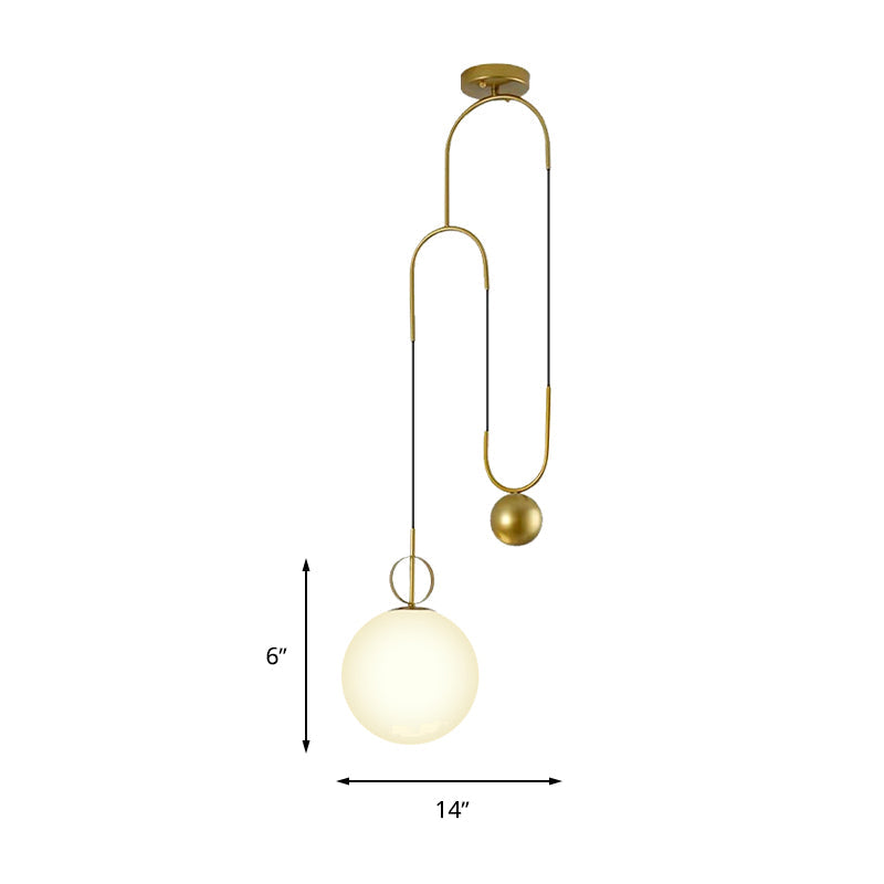 Modern White Glass Sphere Pendant Light With Golden Hanging Fixture For Bedrooms