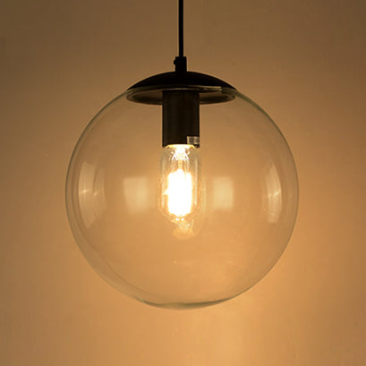 Industrial Globe Pendant Lighting - Wide 1-Light Clear Glass Ceiling Light (6’/8’/12’) Black/Chrome