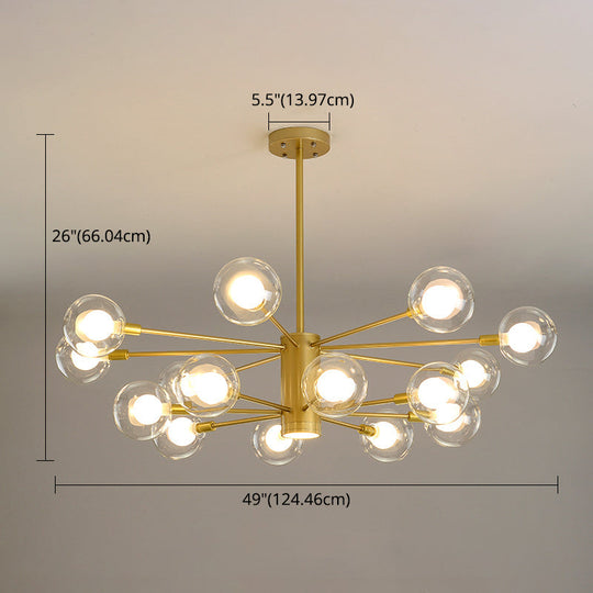 Modern Starburst Hanging Chandelier Light For Living Room - Clear Globe Glass Ceiling Pendant