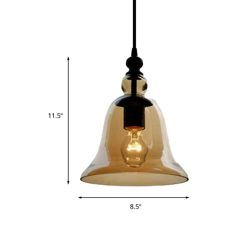 Modern Amber/Clear Glass Bell Pendant Lamp- Dining Room Hanging Light Fixture