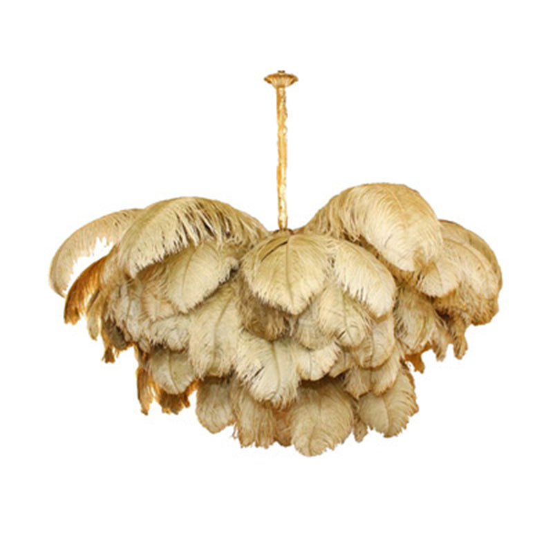 Modern Nordic 5-Light Ostrich Feather Ceiling Chandelier For Bedroom