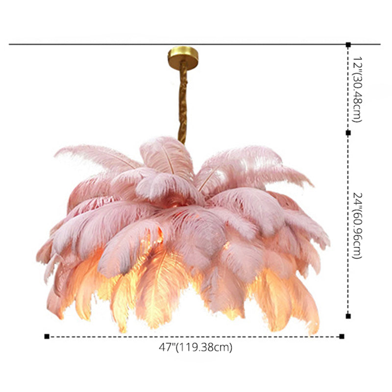 Modern Nordic 5-Light Ostrich Feather Ceiling Chandelier For Bedroom