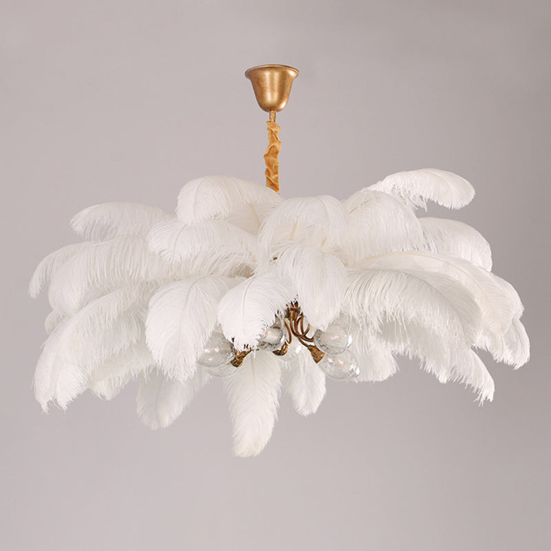 Modern Nordic 5-Light Ostrich Feather Ceiling Chandelier For Bedroom