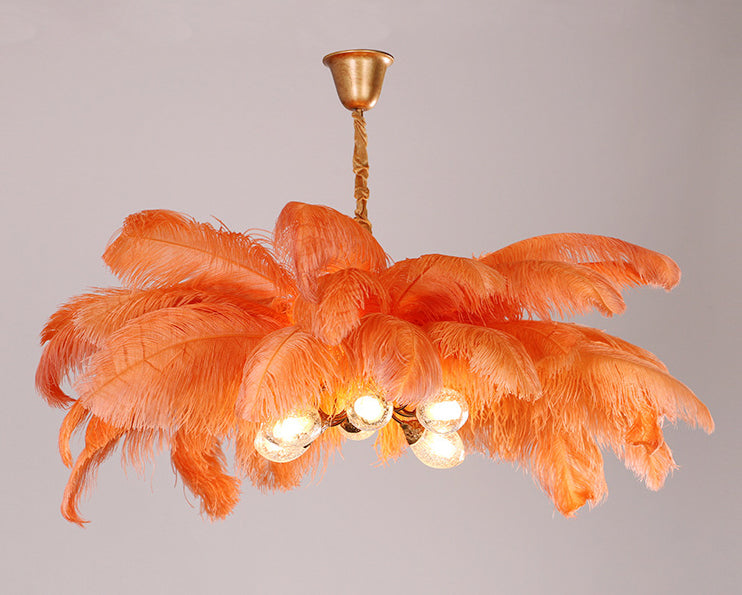 Modern Nordic 5-Light Ostrich Feather Ceiling Chandelier For Bedroom