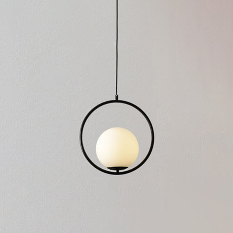 Mid-Century Modern White Glass Hanging Pendant Light For Bedroom - 1-Light Fixture Black / Circle