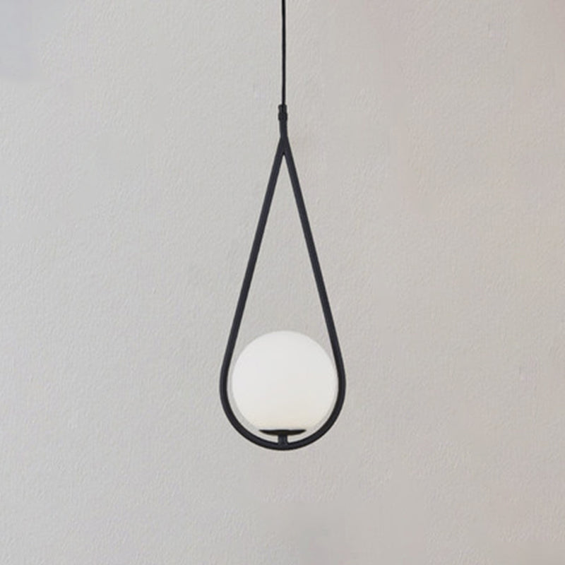 Mid-Century Modern White Glass Hanging Pendant Light For Bedroom - 1-Light Fixture Black / Water