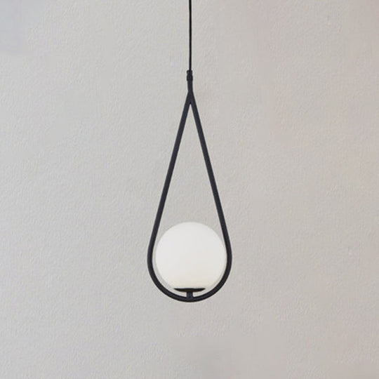 Mid-Century Modern White Glass Hanging Pendant Light For Bedroom - 1-Light Fixture Black / Water